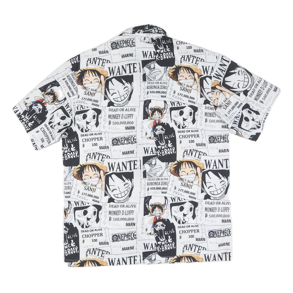 Mens White & Black Cartoon Wanted Print Shirt L Polyester Blend Short Sleeve