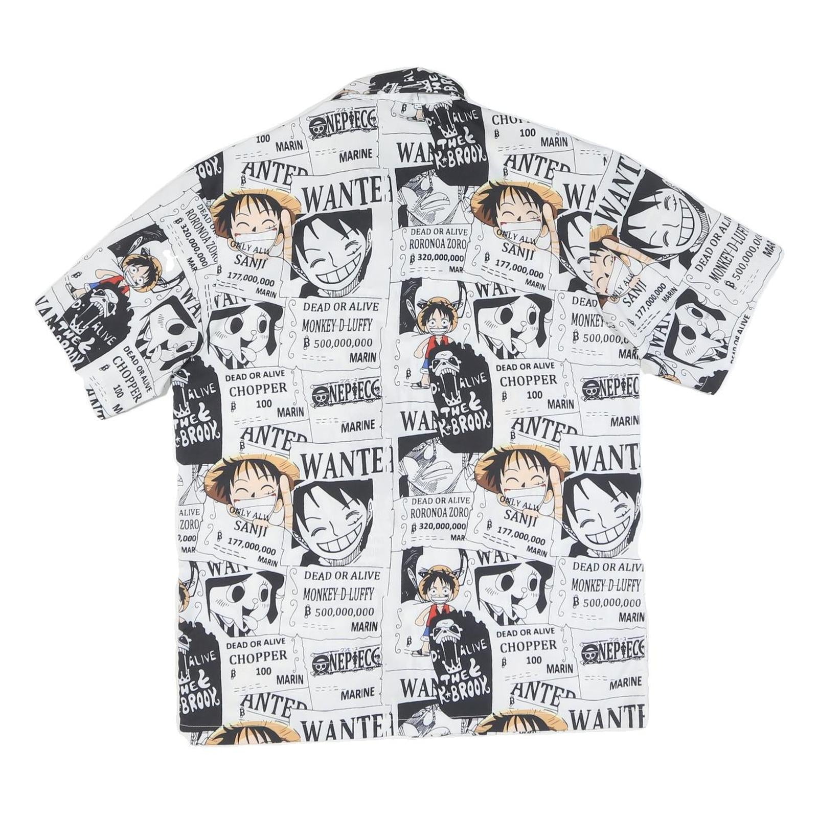 Mens White & Black Cartoon Wanted Print Shirt L Polyester Blend Short Sleeve