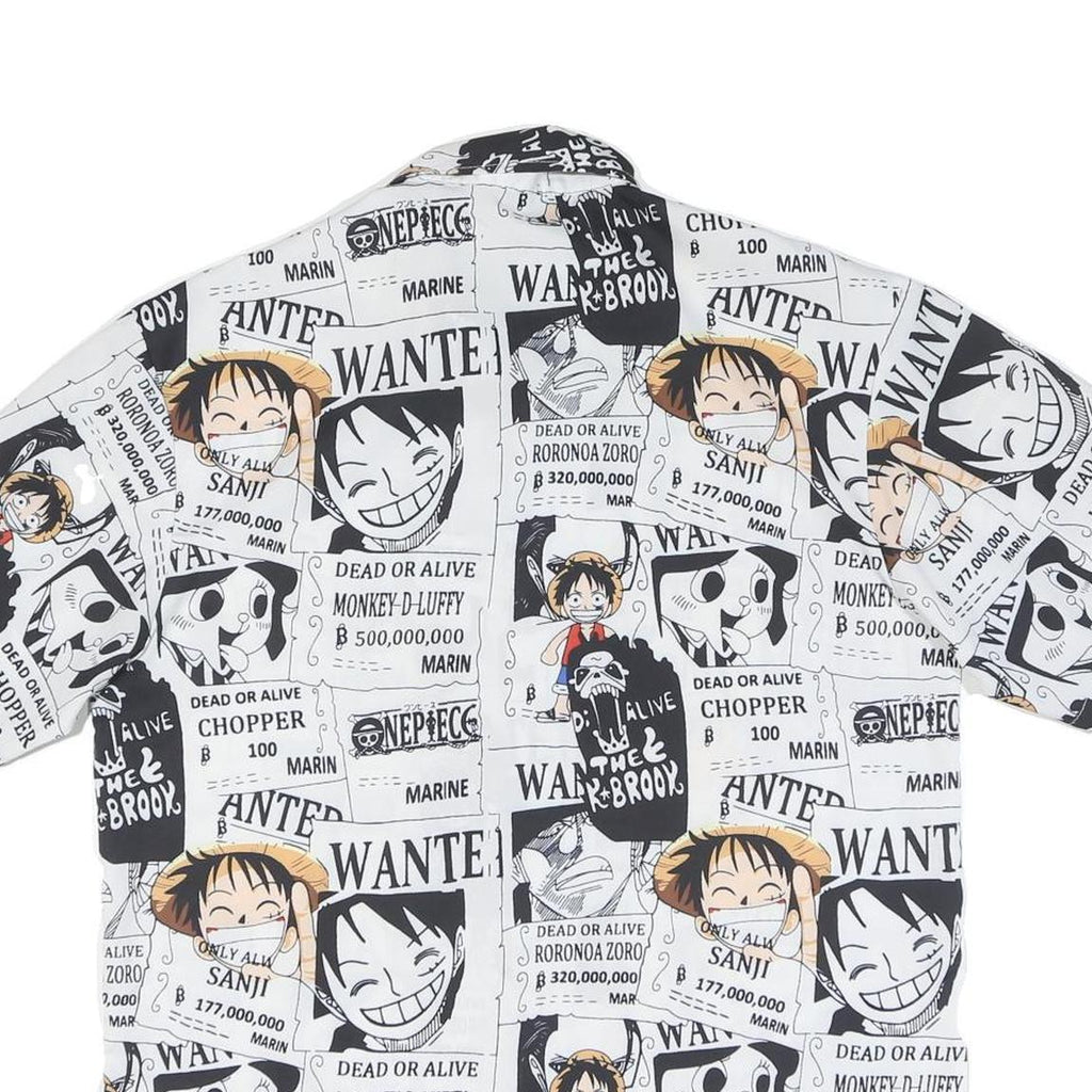 Mens White & Black Cartoon Wanted Print Shirt L Polyester Blend Short Sleeve