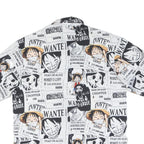 Mens White & Black Cartoon Wanted Print Shirt L Polyester Blend Short Sleeve
