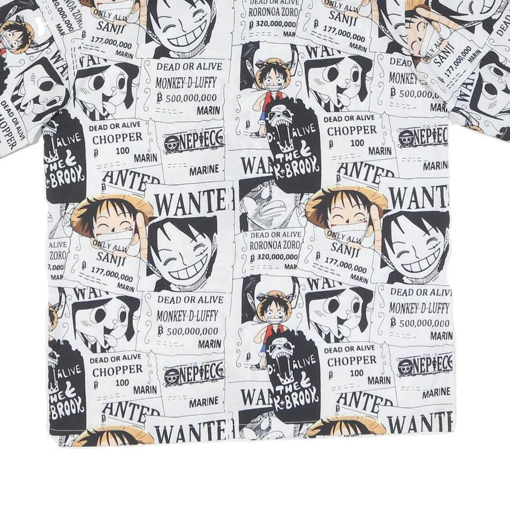 Mens White & Black Cartoon Wanted Print Shirt L Polyester Blend Short Sleeve