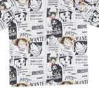 Mens White & Black Cartoon Wanted Print Shirt L Polyester Blend Short Sleeve