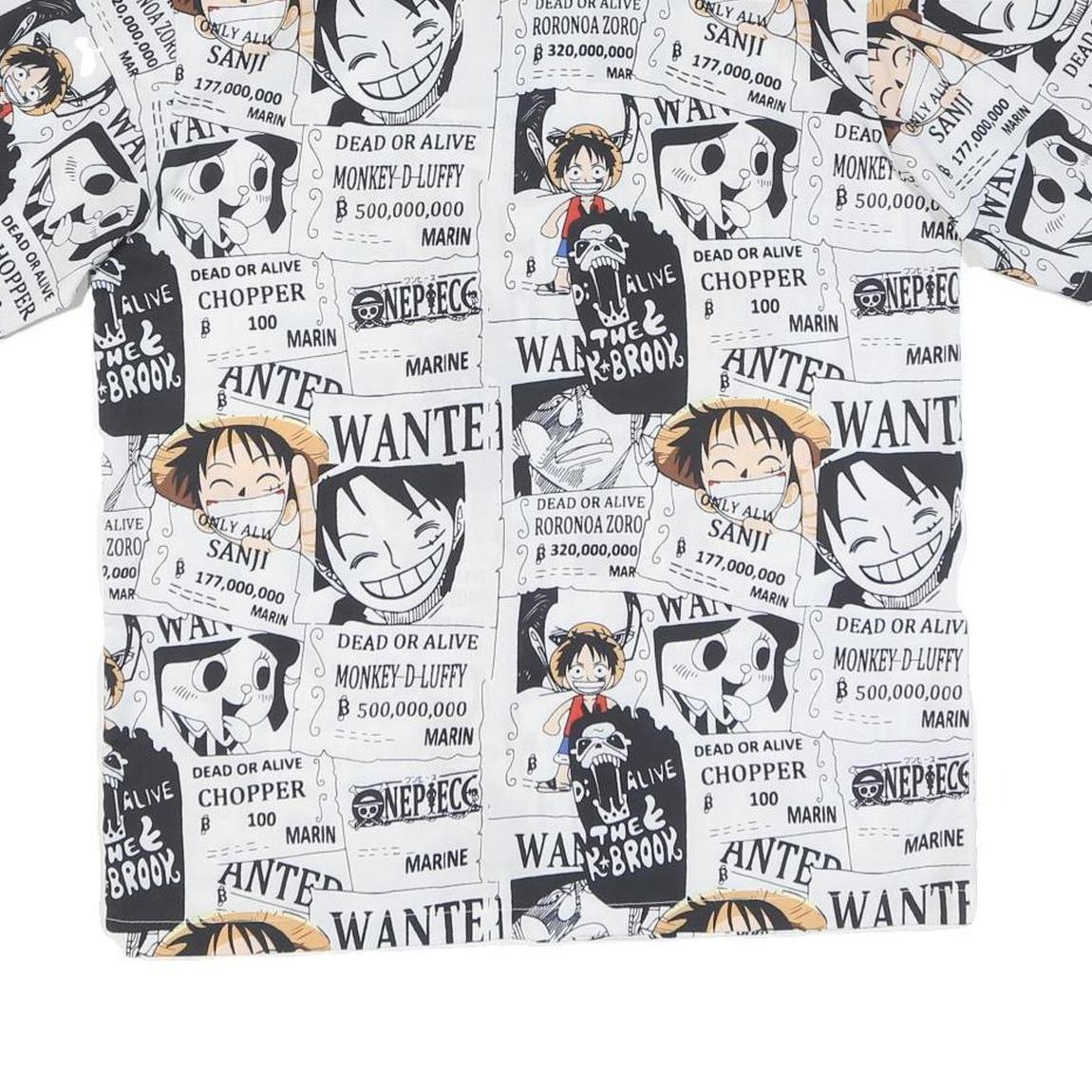 Mens White & Black Cartoon Wanted Print Shirt L Polyester Blend Short Sleeve