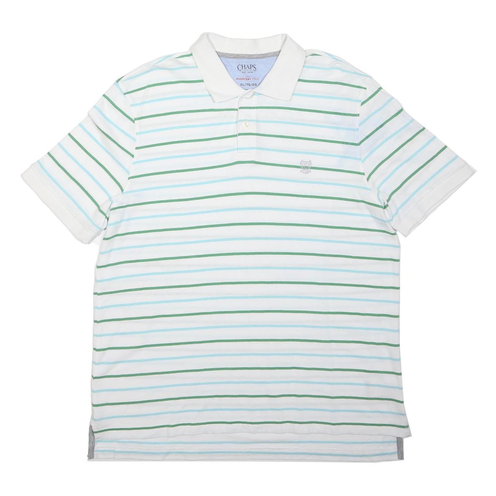 CHAPS Mens White & Green Striped Polo Shirt XL Short Sleeve Cotton Casual