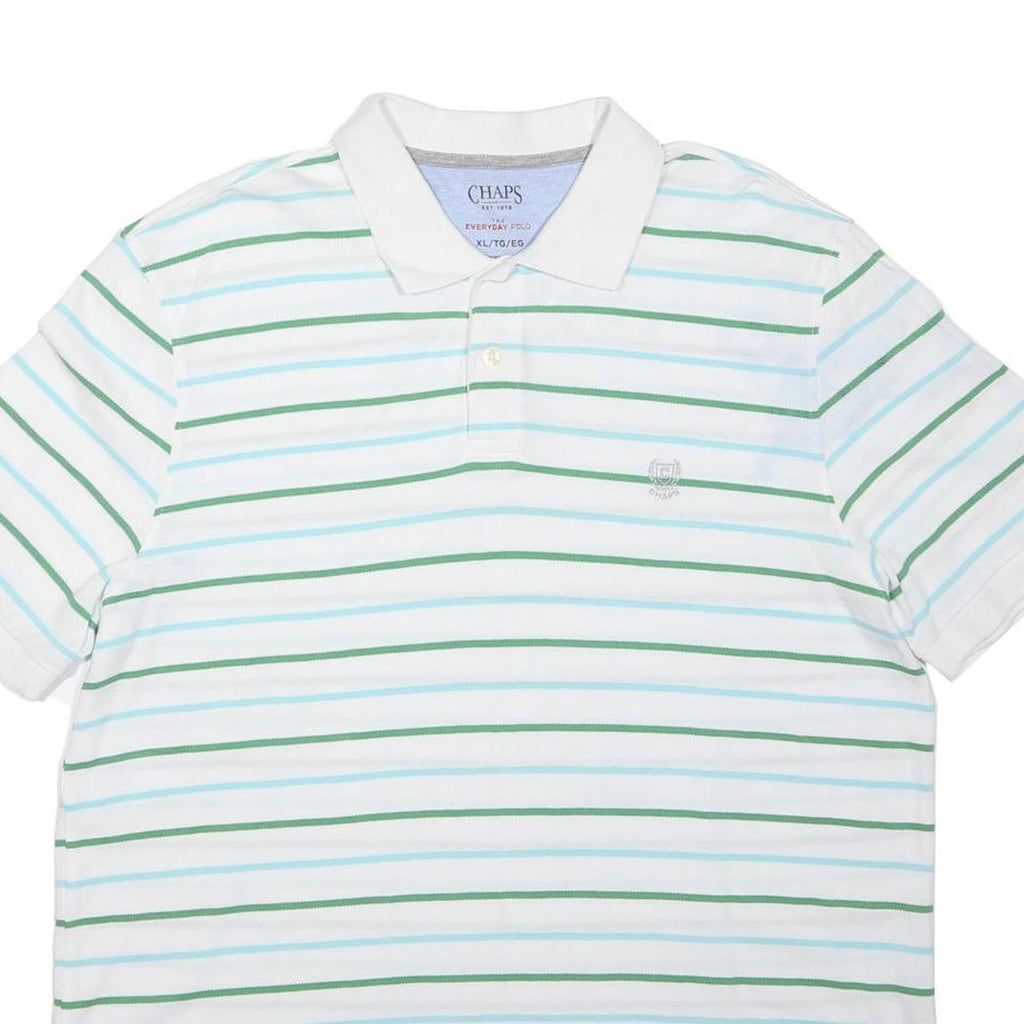 CHAPS Mens White & Green Striped Polo Shirt XL Short Sleeve Cotton Casual