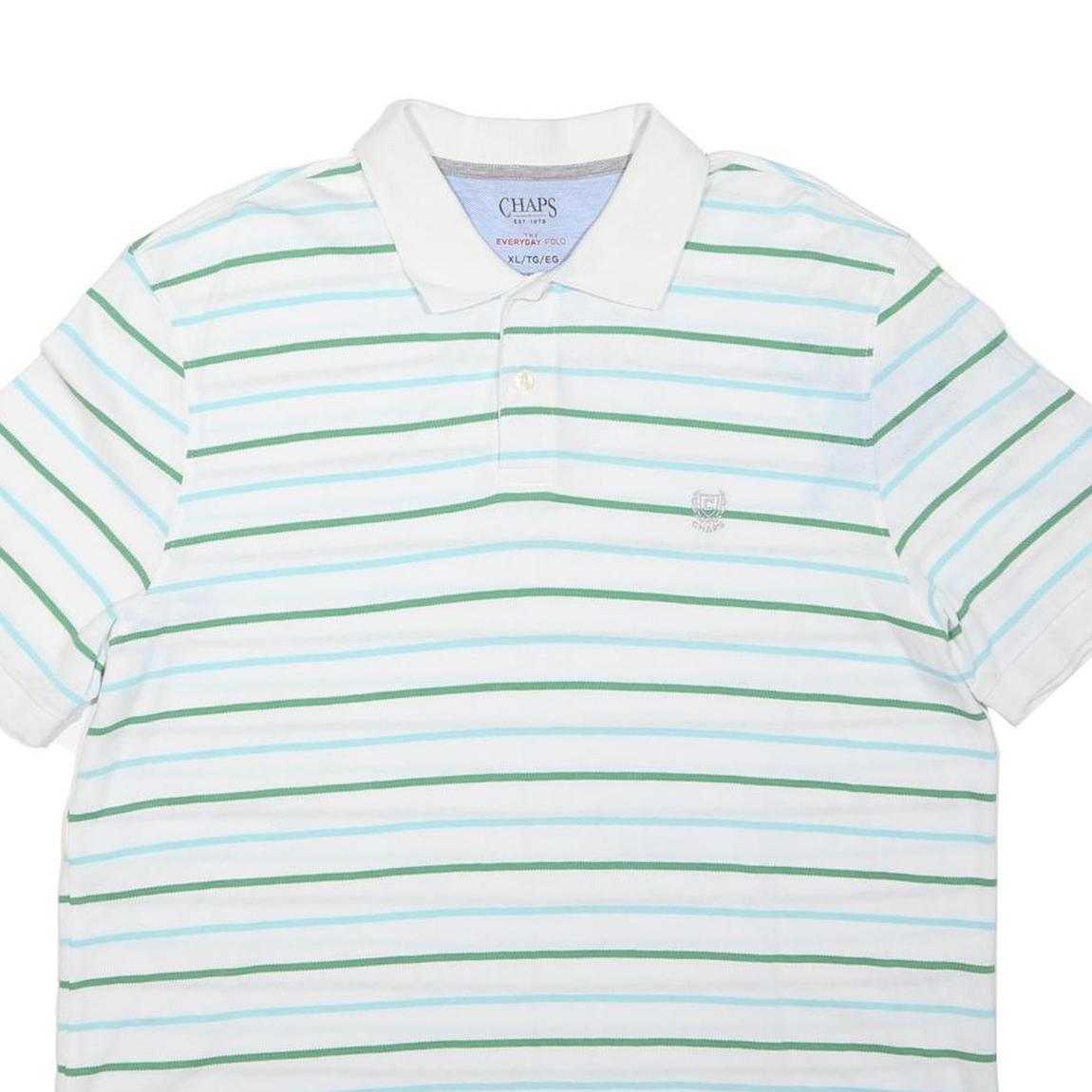 CHAPS Mens White & Green Striped Polo Shirt XL Short Sleeve Cotton Casual
