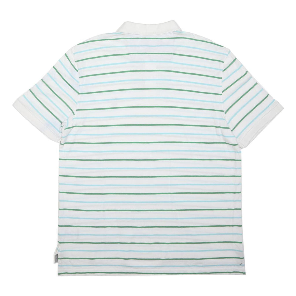 CHAPS Mens White & Green Striped Polo Shirt XL Short Sleeve Cotton Casual