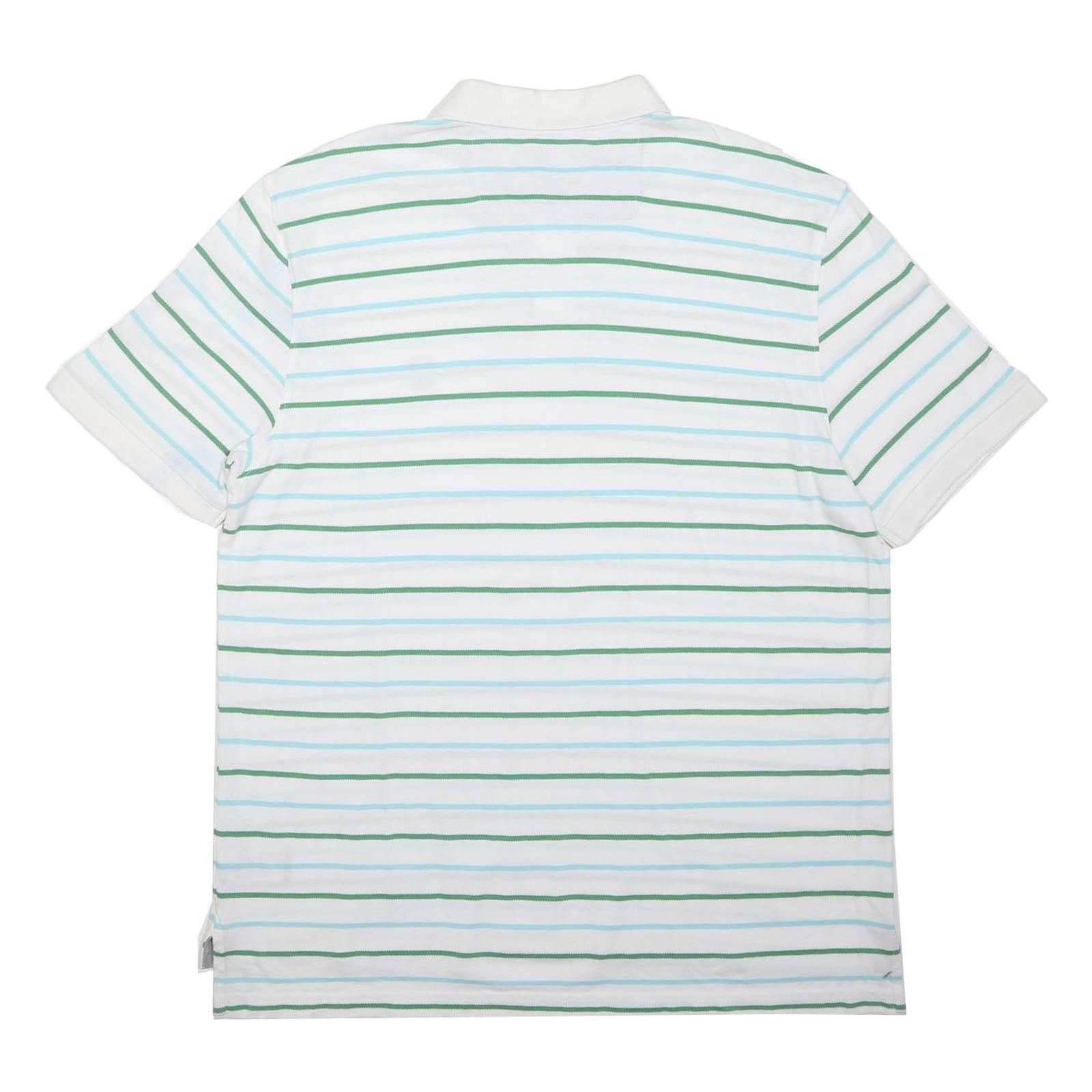 CHAPS Mens White & Green Striped Polo Shirt XL Short Sleeve Cotton Casual