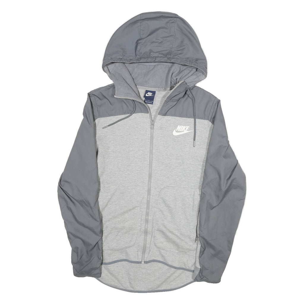 NIKE Mens Grey Hooded Zip Jacket S Cotton Blend Plain Lightweight Casual