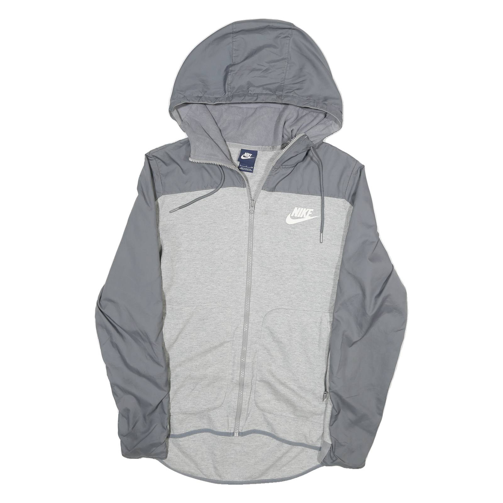 NIKE Mens Grey Hooded Zip Jacket S Cotton Blend Plain Lightweight Casual
