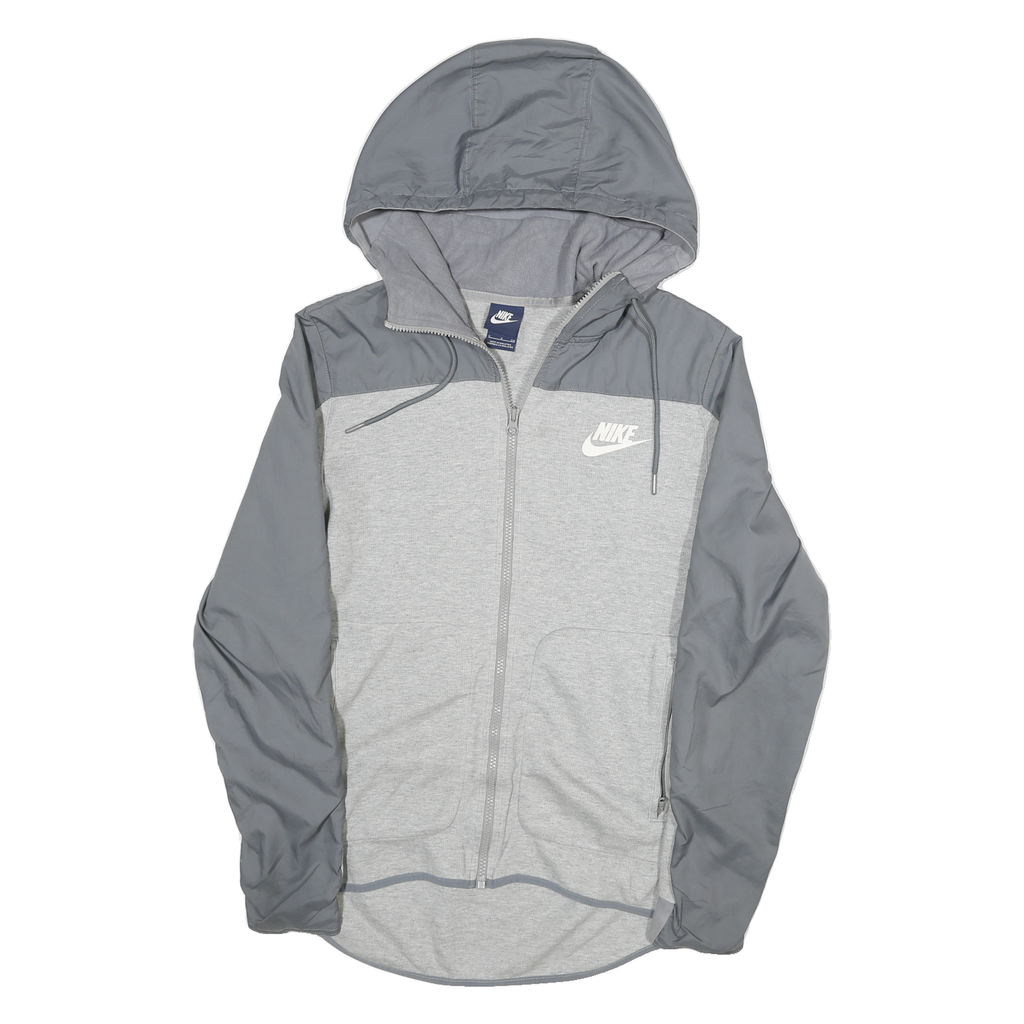 NIKE Mens Grey Hooded Zip Jacket S Cotton Blend Plain Lightweight Casual