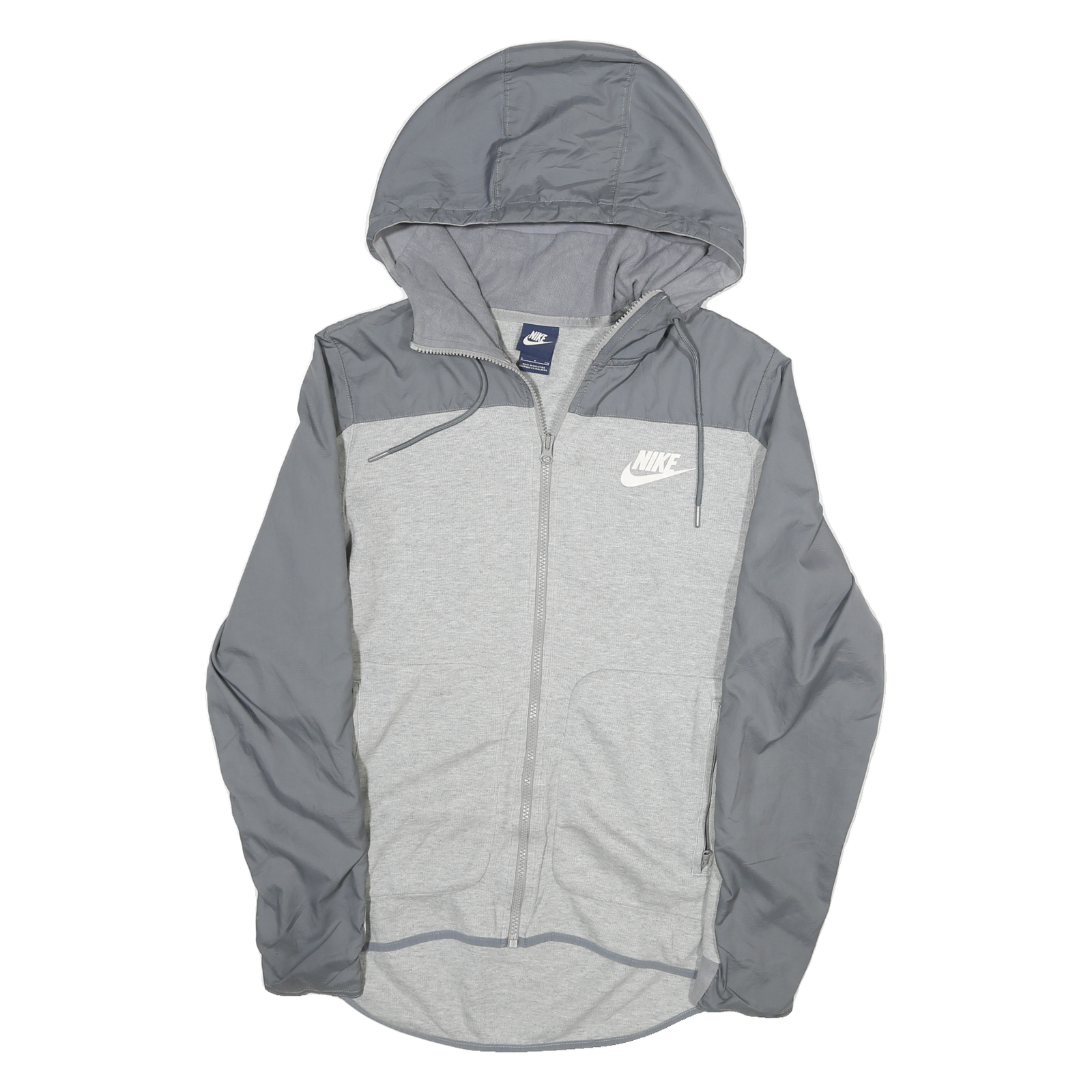 NIKE Mens Grey Hooded Zip Jacket S Cotton Blend Plain Lightweight Casual