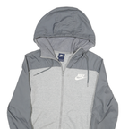 NIKE Mens Grey Hooded Zip Jacket S Cotton Blend Plain Lightweight Casual