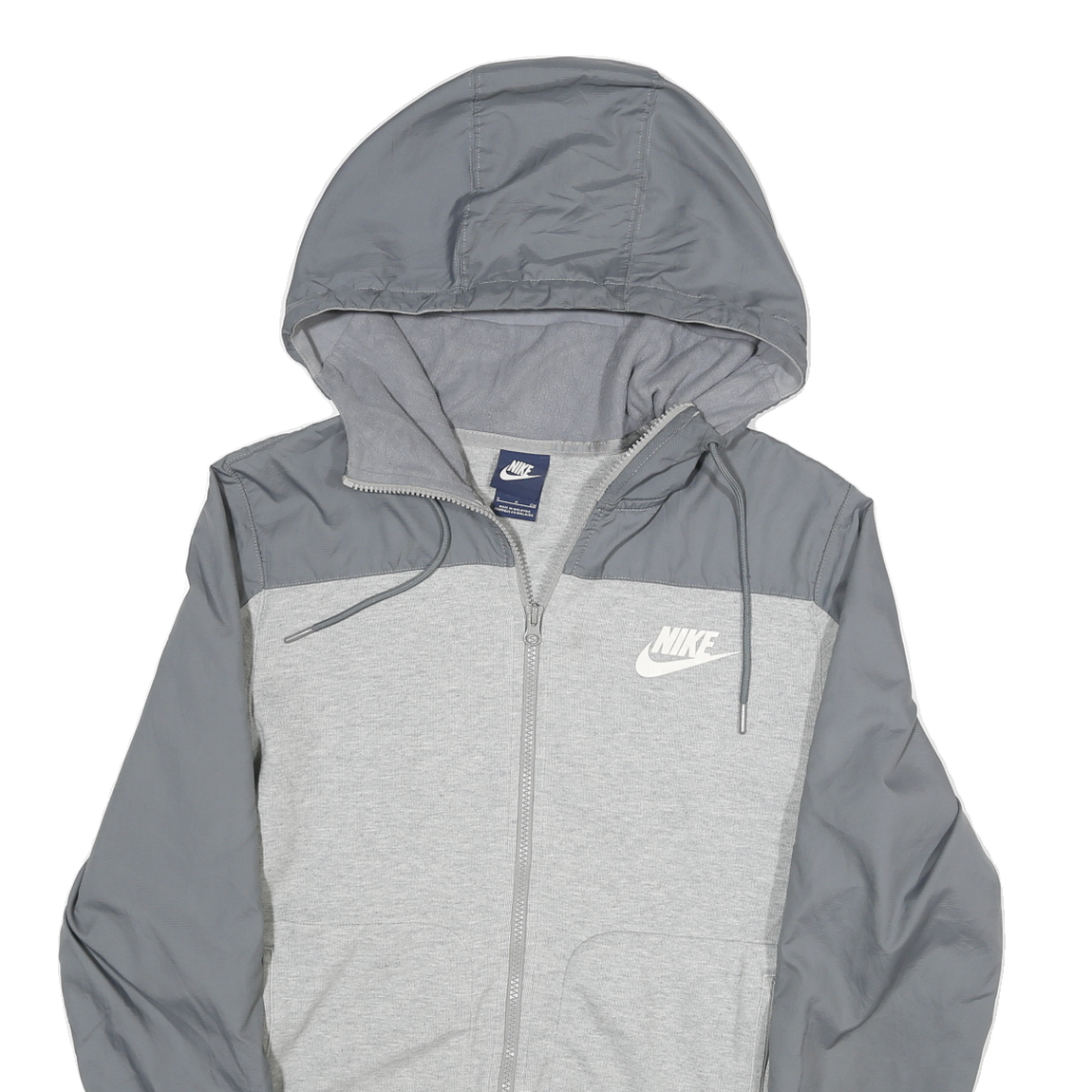 NIKE Mens Grey Hooded Zip Jacket S Cotton Blend Plain Lightweight Casual