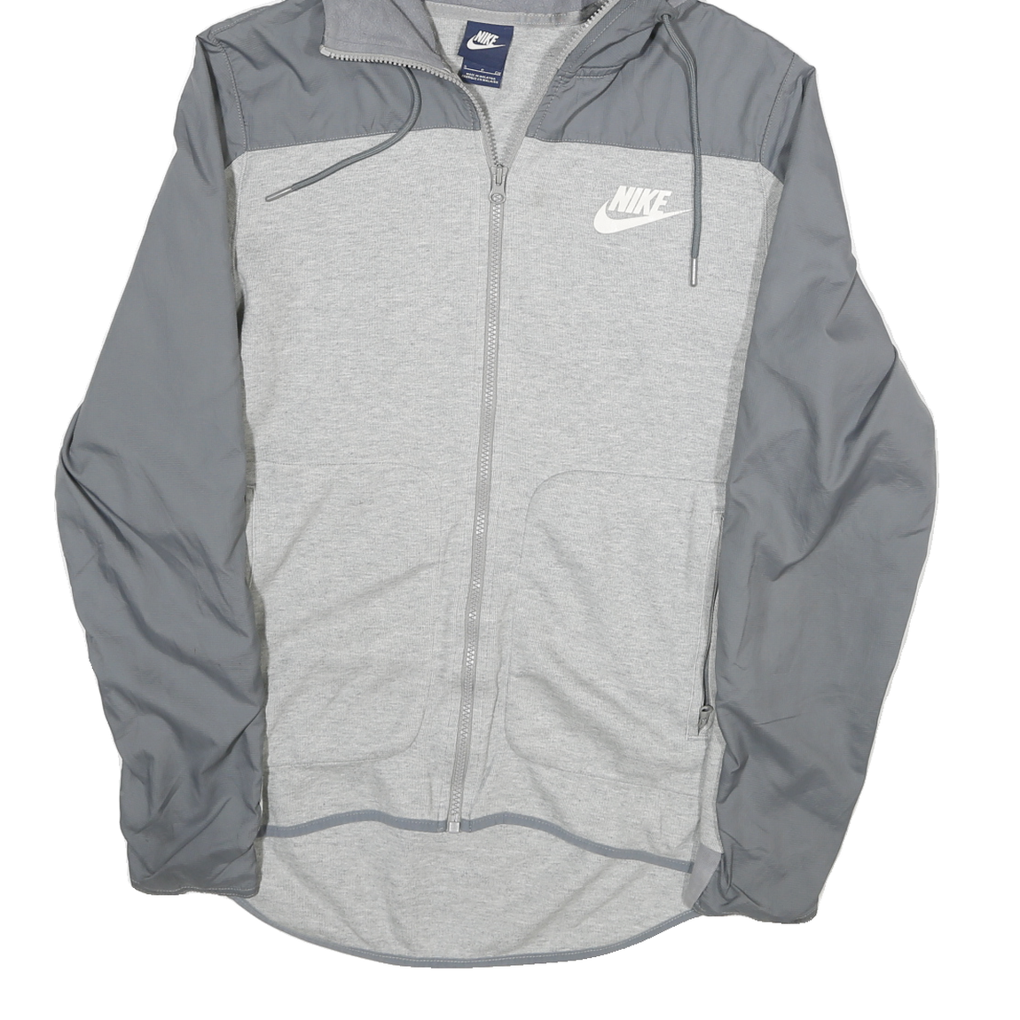 NIKE Mens Grey Hooded Zip Jacket S Cotton Blend Plain Lightweight Casual