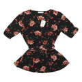 OASIS Womens Black Floral Printed Blouse 3/4 Sleeve V-Neck S Belted Waist