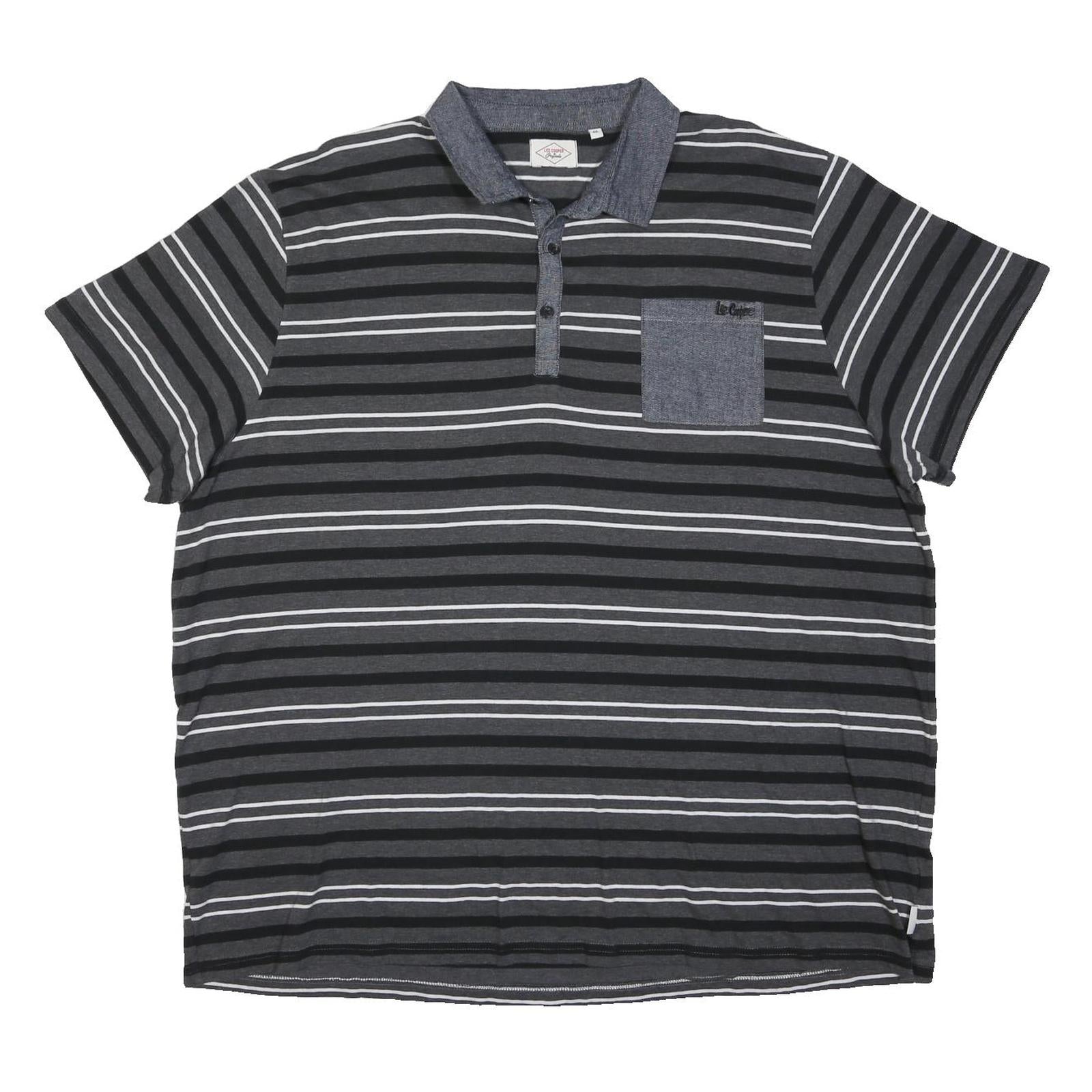 LEE COOPER Mens Black & Grey Striped Short Sleeve Polo Shirt 4XL Cotton Blend