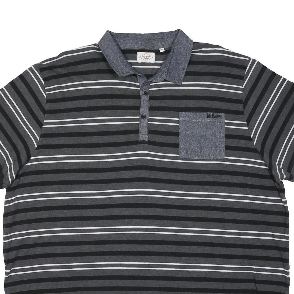 LEE COOPER Mens Black & Grey Striped Short Sleeve Polo Shirt 4XL Cotton Blend