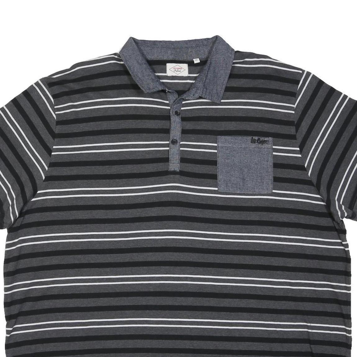 LEE COOPER Mens Black & Grey Striped Short Sleeve Polo Shirt 4XL Cotton Blend
