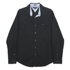 TOMMY HILFIGER Mens Black Shirt M Cotton Blend Long Sleeve Casual Button Shirt