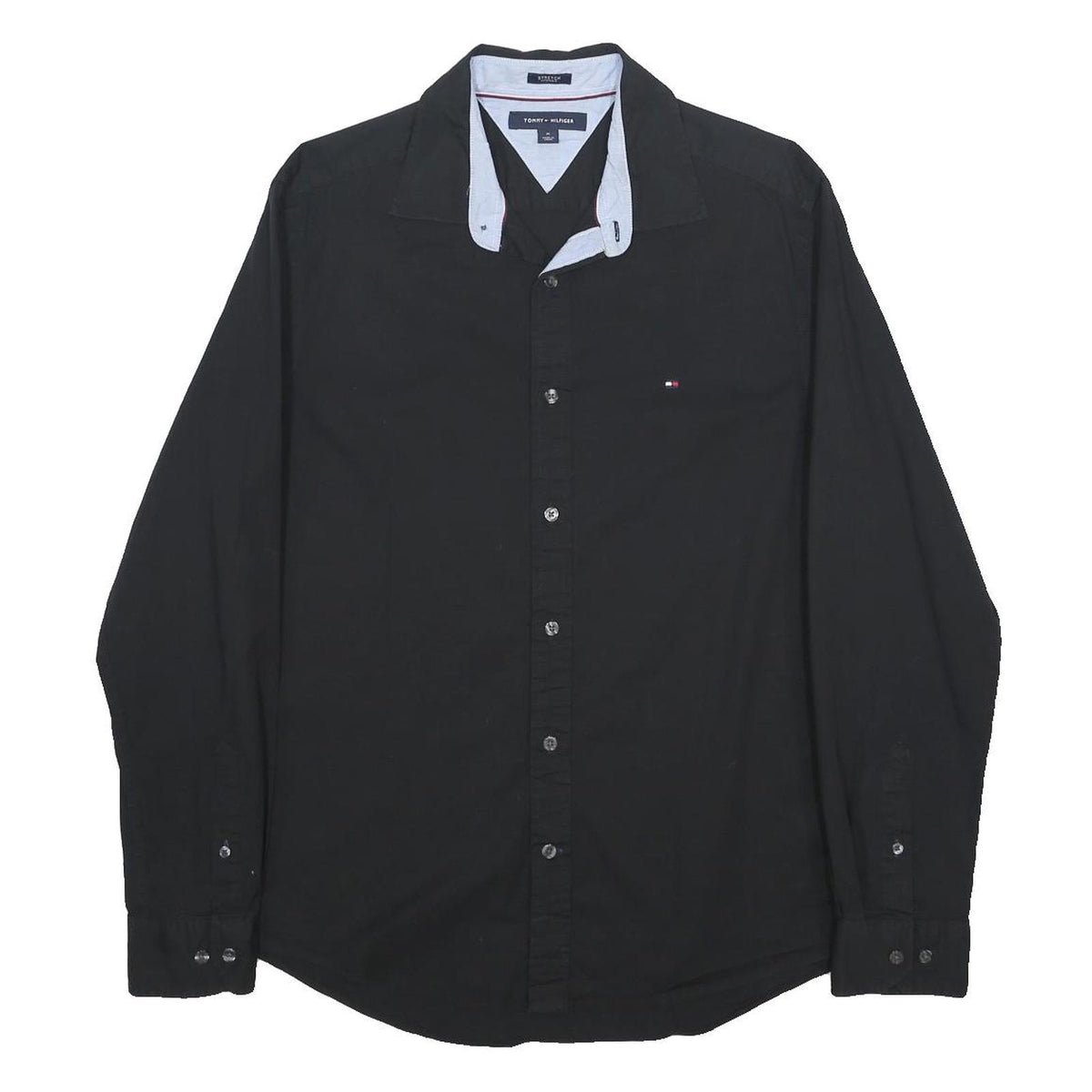 TOMMY HILFIGER Mens Black Shirt M Cotton Blend Long Sleeve Casual Button Shirt