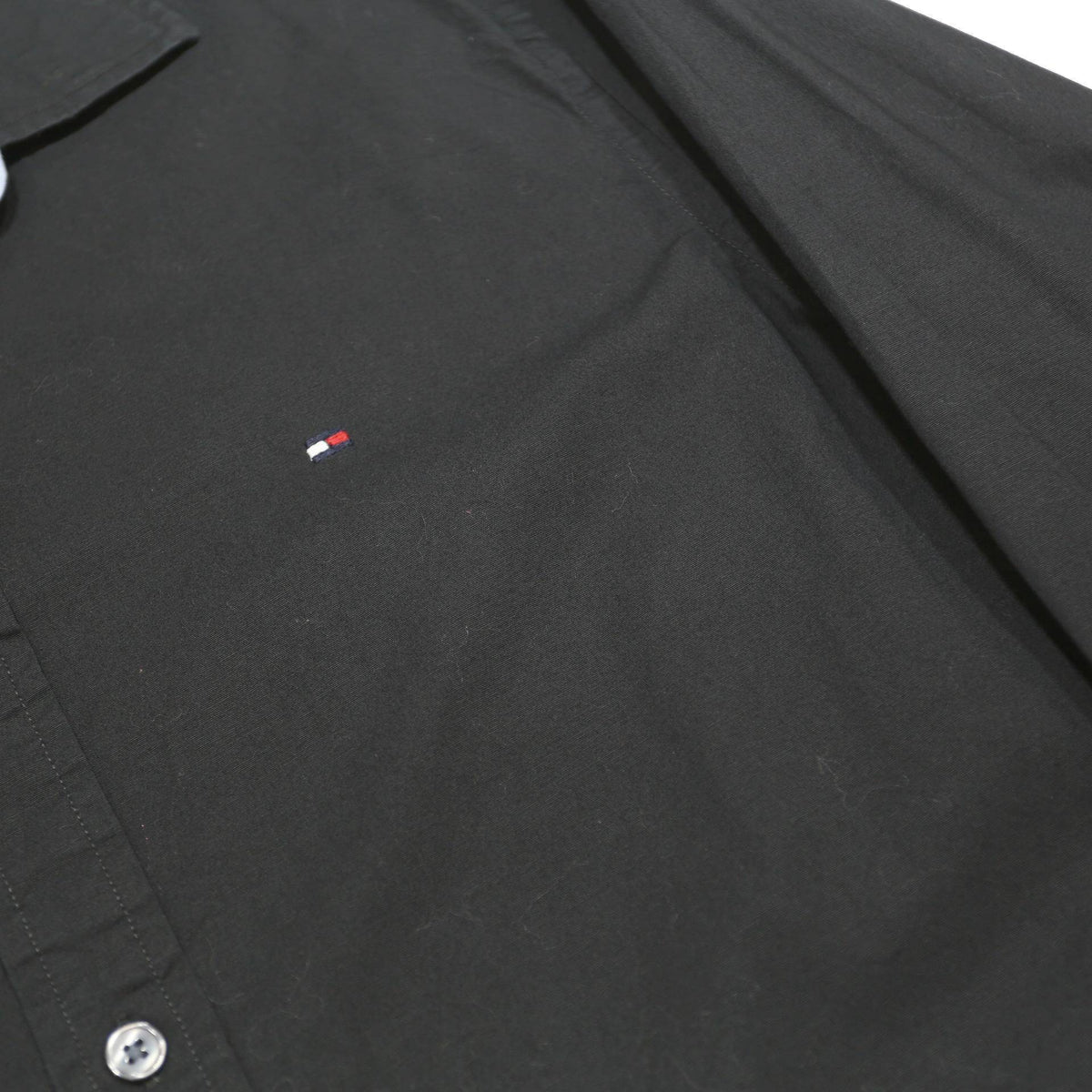 TOMMY HILFIGER Mens Black Shirt M Cotton Blend Long Sleeve Casual Button Shirt