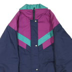 SEQUENCE Womens Purple & Green Blue Colourblock Zip Jacket L Polyester Blend