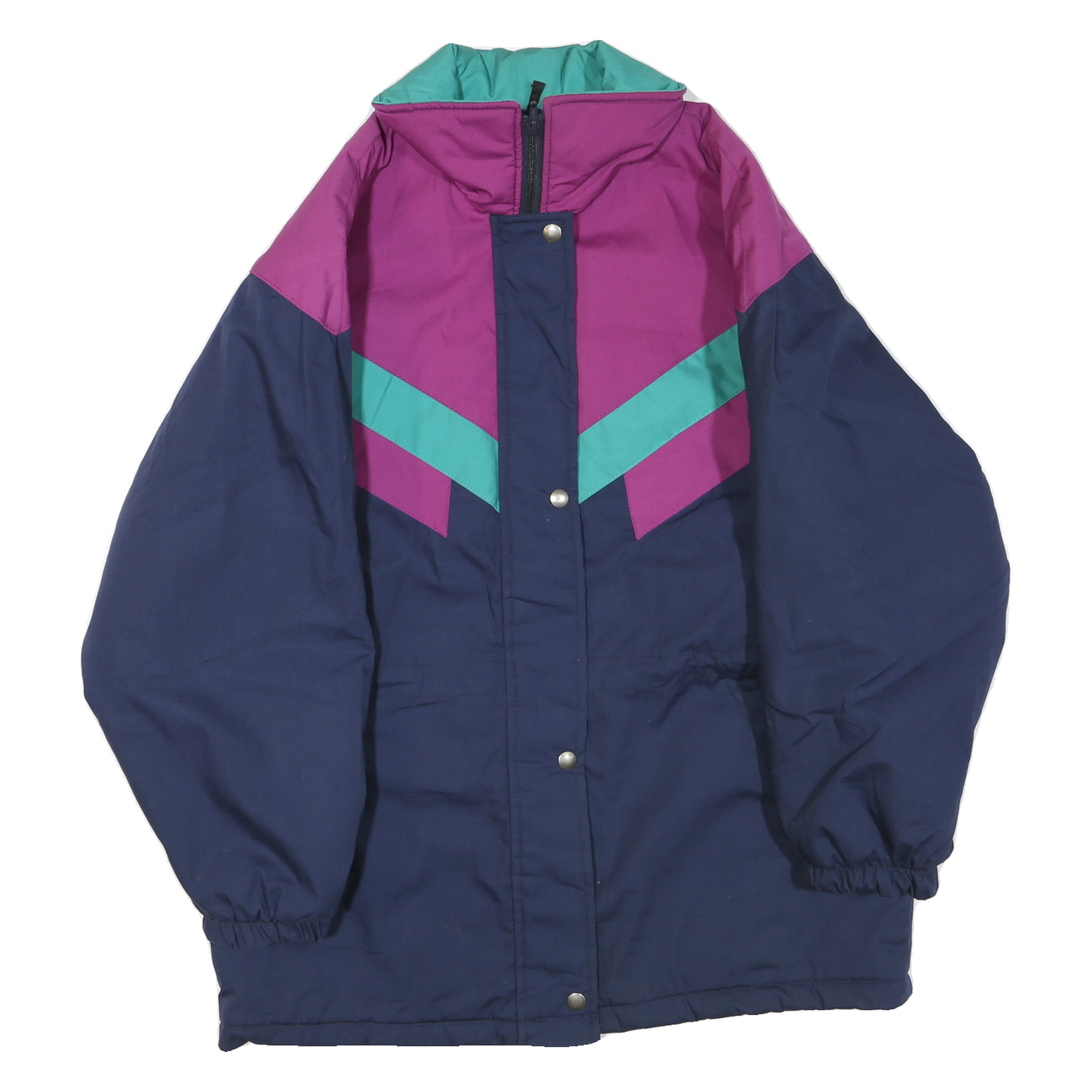 SEQUENCE Womens Purple & Green Blue Colourblock Zip Jacket L Polyester Blend