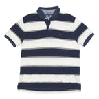 TOMMY HILFIGER Mens Blue & White Striped Short Sleeve Polo Shirt L Classic Fit