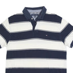 TOMMY HILFIGER Mens Blue & White Striped Short Sleeve Polo Shirt L Classic Fit