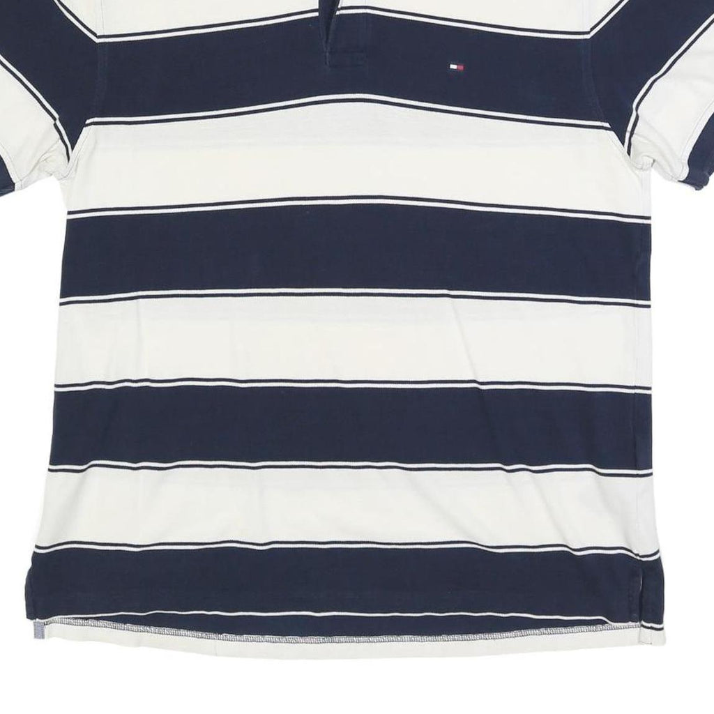 TOMMY HILFIGER Mens Blue & White Striped Short Sleeve Polo Shirt L Classic Fit