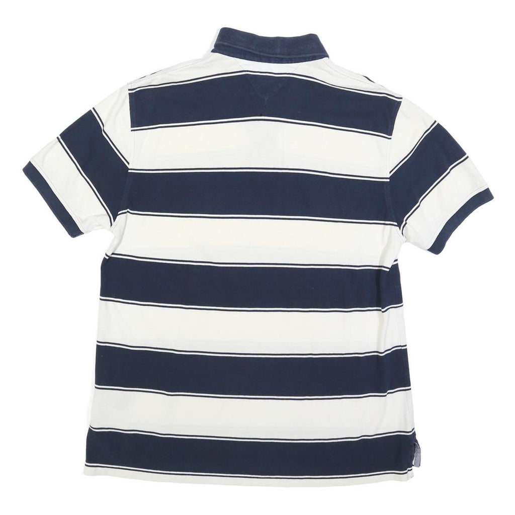 TOMMY HILFIGER Mens Blue & White Striped Short Sleeve Polo Shirt L Classic Fit