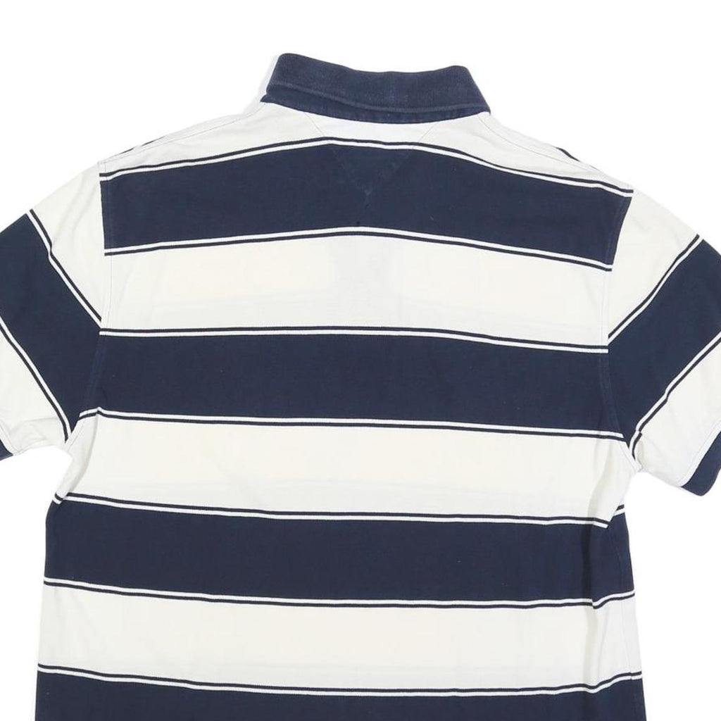 TOMMY HILFIGER Mens Blue & White Striped Short Sleeve Polo Shirt L Classic Fit