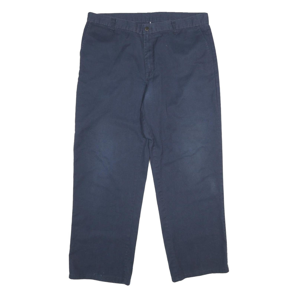 DICKIES Mens Polyester Blend Navy Regular Straight Trousers W38 L32 Workwear Zip