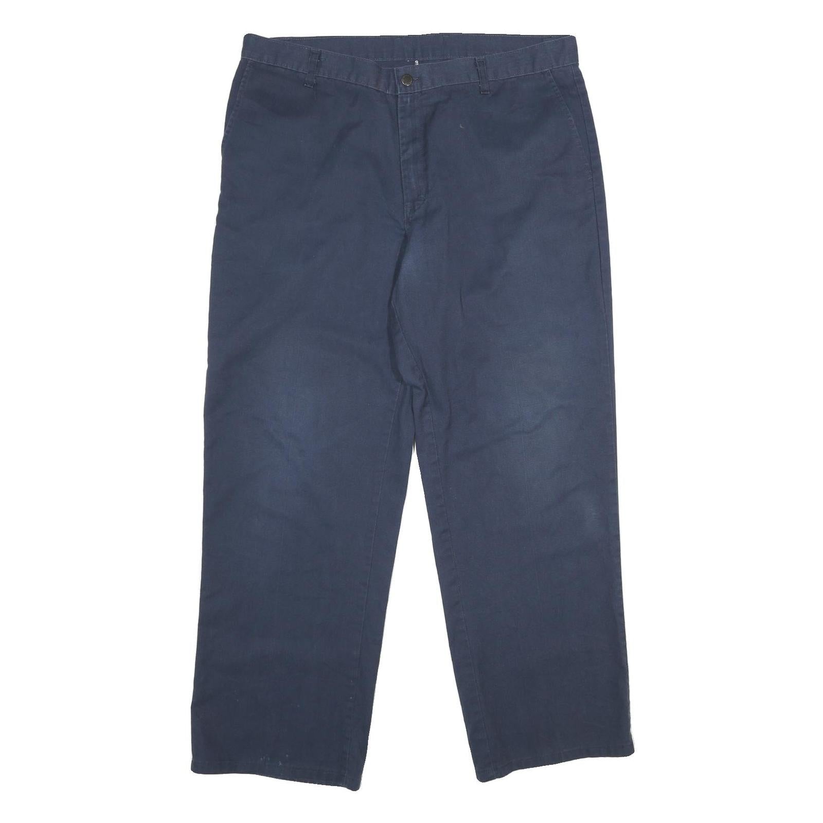 DICKIES Mens Polyester Blend Navy Regular Straight Trousers W38 L32 Workwear Zip