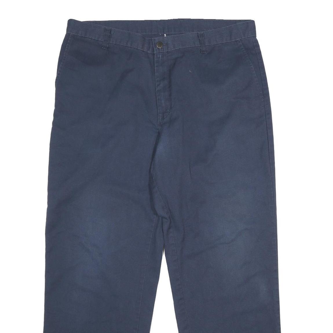 DICKIES Mens Polyester Blend Navy Regular Straight Trousers W38 L32 Workwear Zip