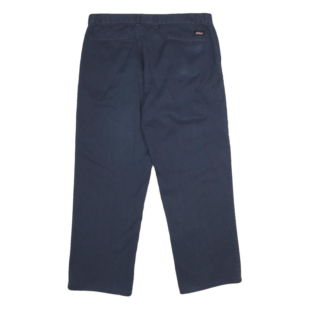 DICKIES Mens Polyester Blend Navy Regular Straight Trousers W38 L32 Workwear Zip