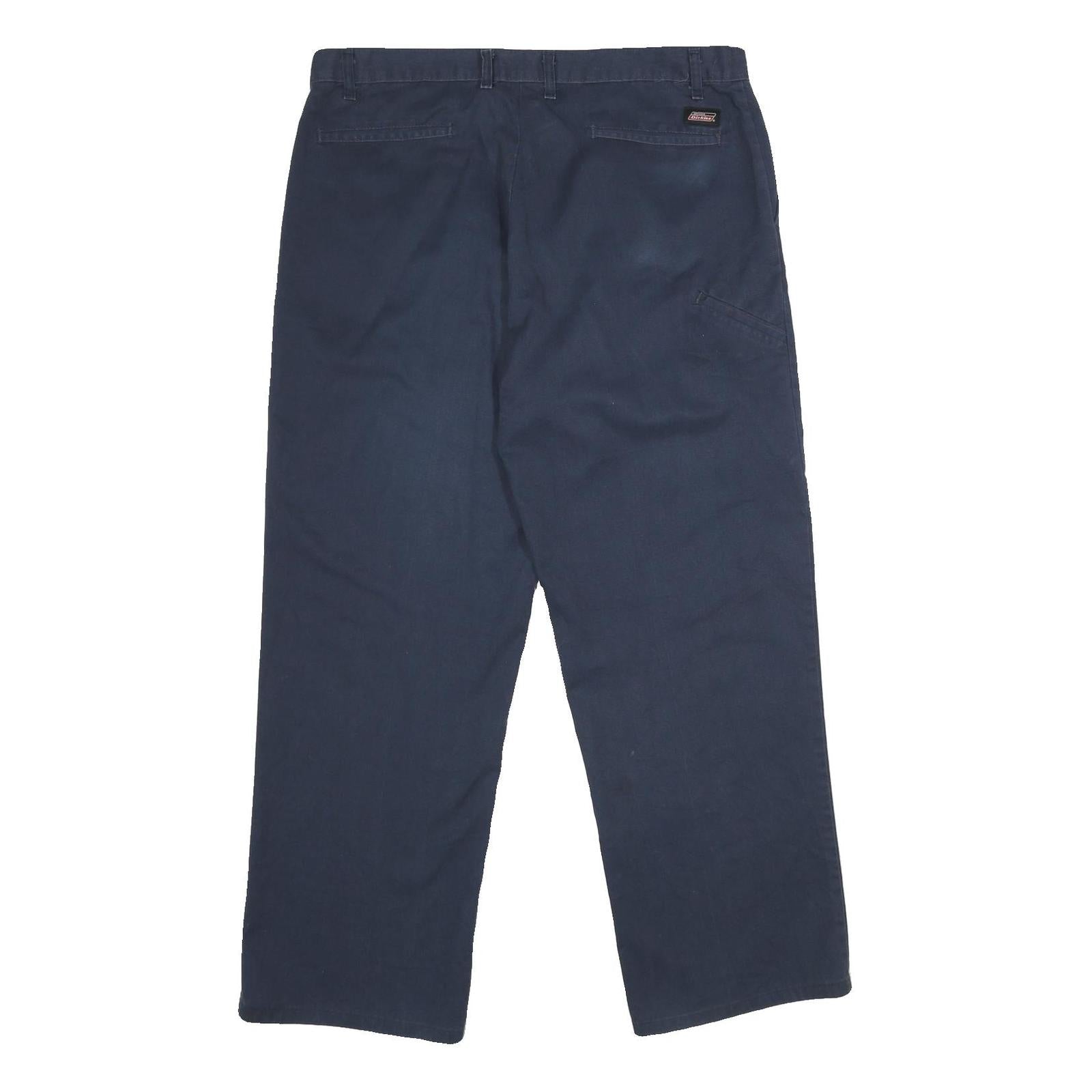 DICKIES Mens Polyester Blend Navy Regular Straight Trousers W38 L32 Workwear Zip