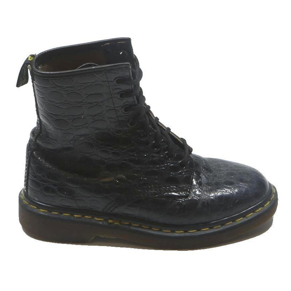 DR MARTENS 1460 Womens Black Leather Lace-Up Boots UK 5 Classic Yellow Stitch