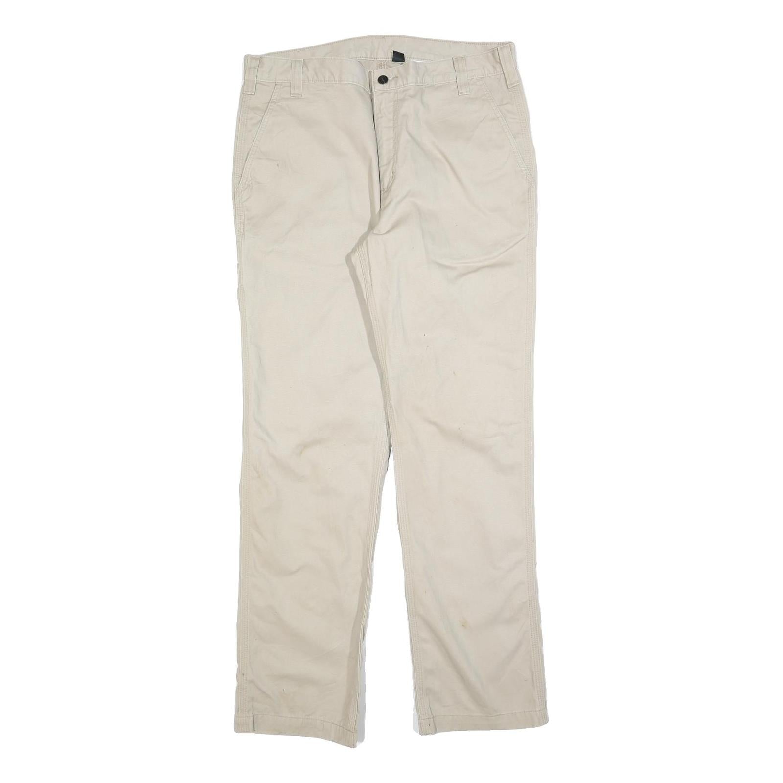 CARHARTT Mens Beige Regular Fit Straight Leg Trousers W36 L32 Cotton Blend Zip