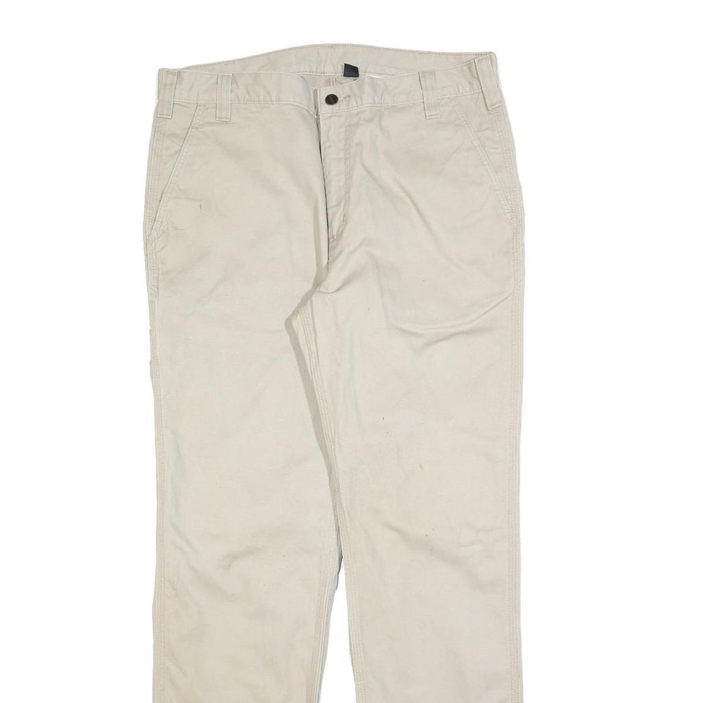 CARHARTT Mens Beige Regular Fit Straight Leg Trousers W36 L32 Cotton Blend Zip