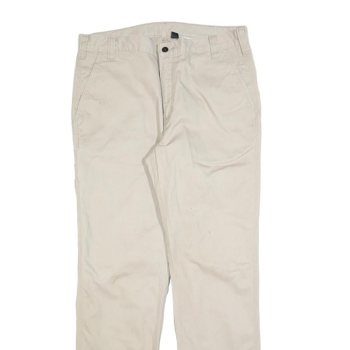 CARHARTT Mens Beige Regular Fit Straight Leg Trousers W36 L32 Cotton Blend Zip