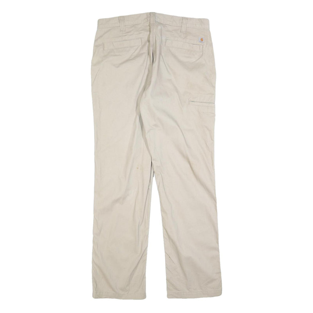CARHARTT Mens Beige Regular Fit Straight Leg Trousers W36 L32 Cotton Blend Zip