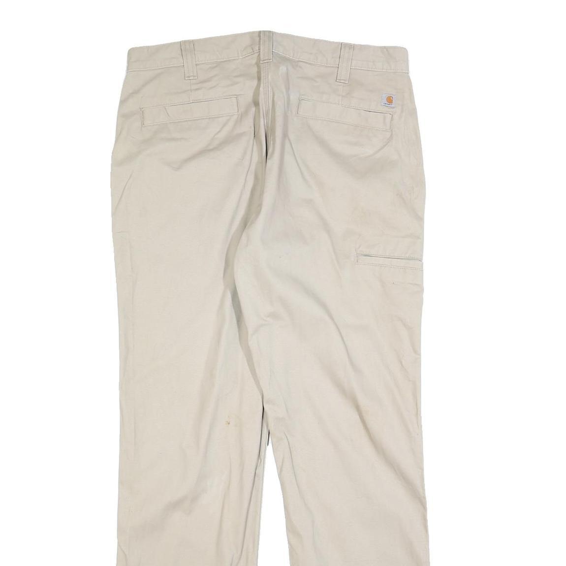CARHARTT Mens Beige Regular Fit Straight Leg Trousers W36 L32 Cotton Blend Zip