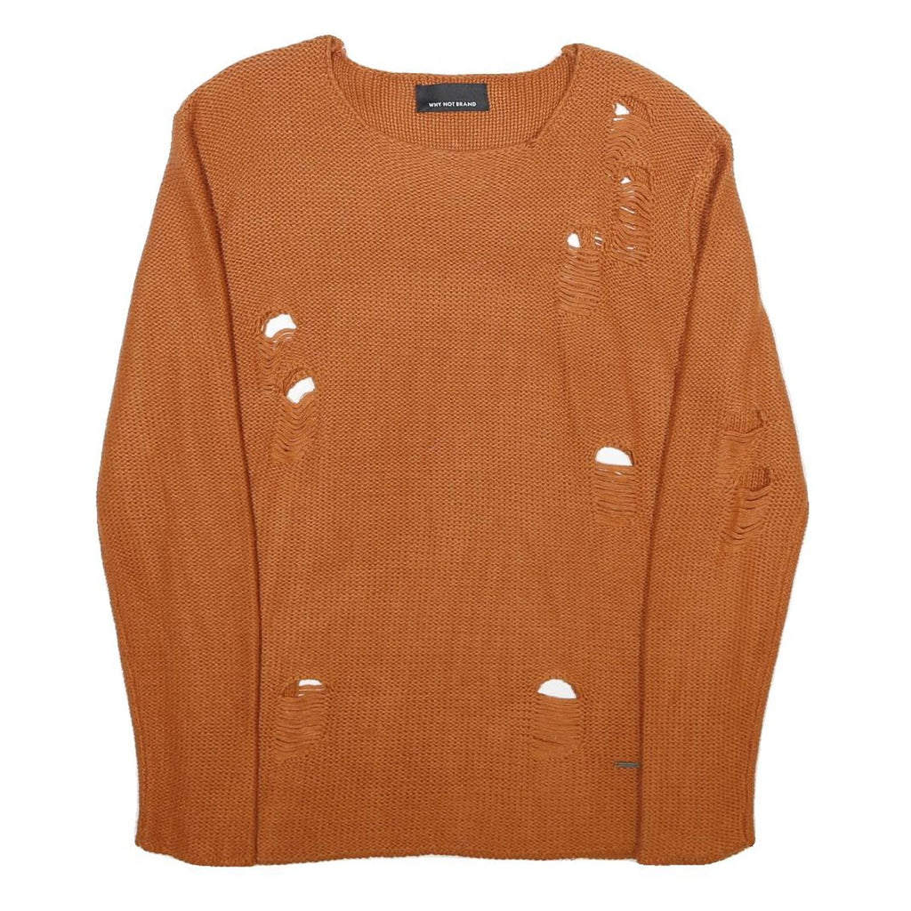 WHY NOT BRAND Mens Rust Patterned Jumper Crew Neck Chunky Knit M Distressed