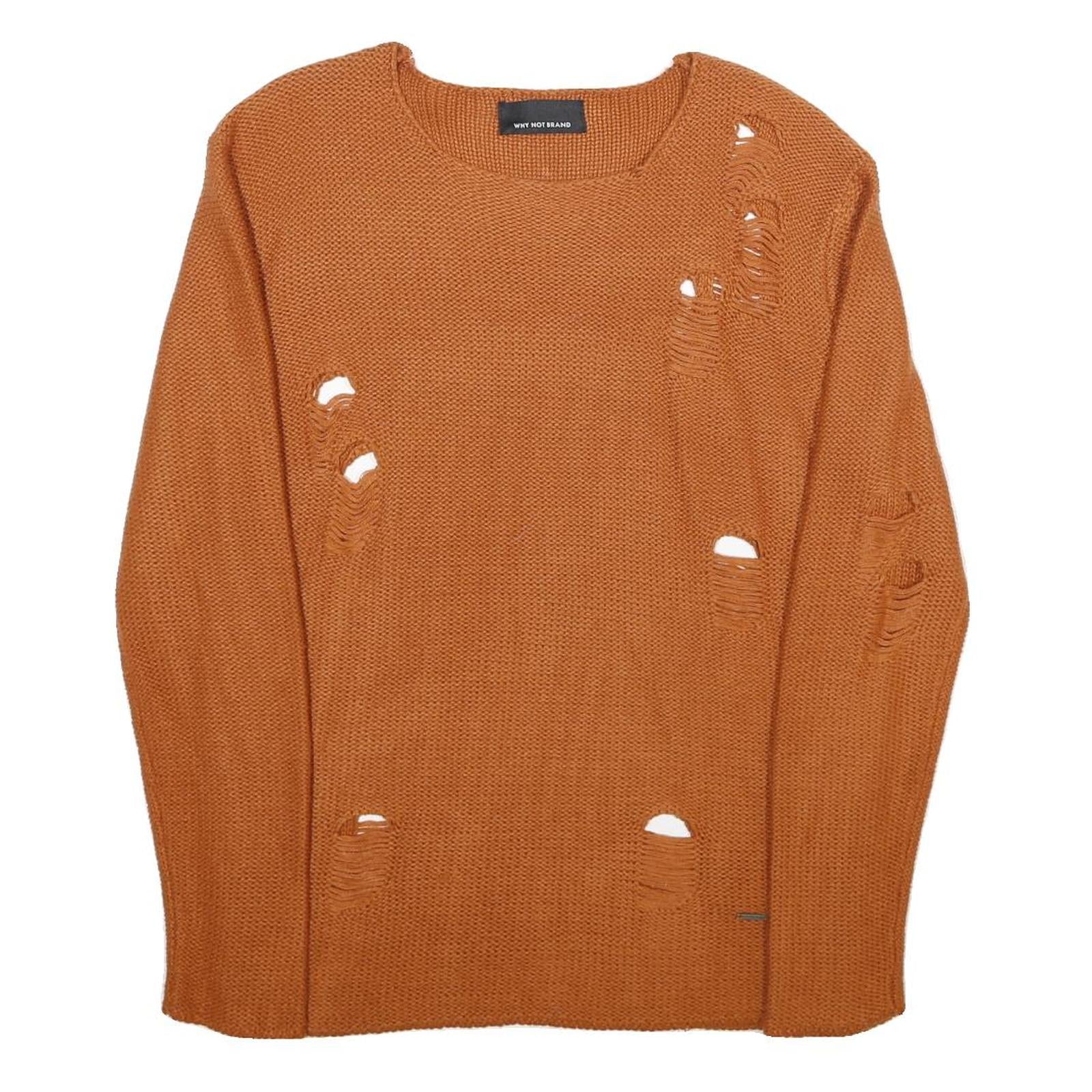 WHY NOT BRAND Mens Rust Patterned Jumper Crew Neck Chunky Knit M Distressed
