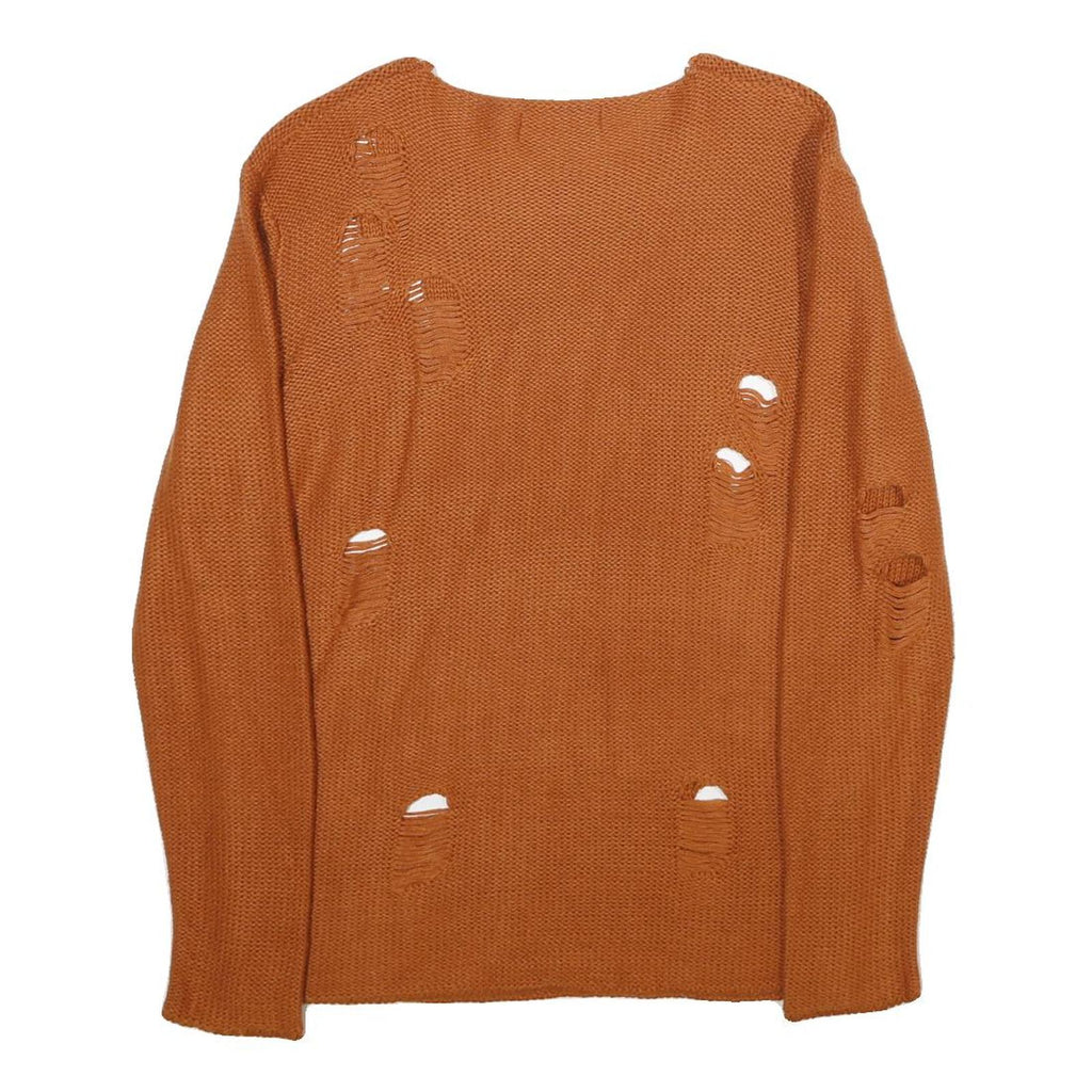 WHY NOT BRAND Mens Rust Patterned Jumper Crew Neck Chunky Knit M Distressed