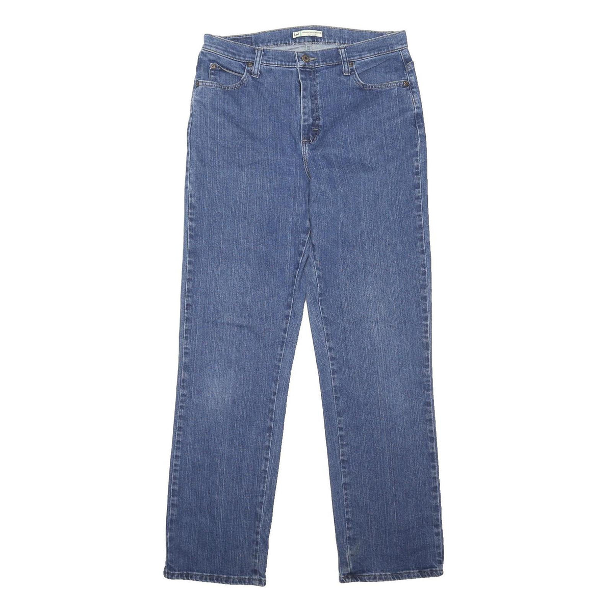 LEE Womens Regular Fit Straight Leg Denim Medium Blue Jeans W32 L32 Button
