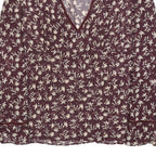 TOMMY HILFIGER Womens Maroon & Cream Floral Print Silk Top Long Sleeve V-Neck L