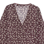 TOMMY HILFIGER Womens Maroon & Cream Floral Print Silk Top Long Sleeve V-Neck L